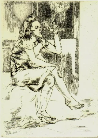 Radierung Bishop - Girl Blowing Smoke Rings