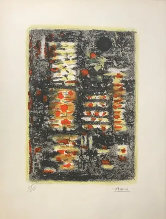 Lithographie Bissiere - Lumière dans la forêt 