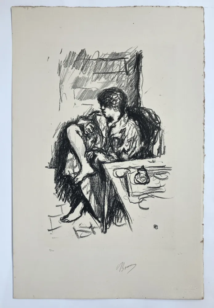 Lithographie Bonnard - Femme assise faisant sa toilette. 1925.