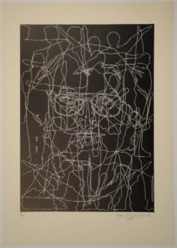 Linolschnitt Bosshard - Selbstbildnis mit Schülern