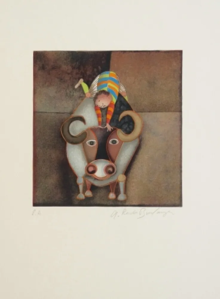 Radierung Boulanger - Garçon et Boeuf