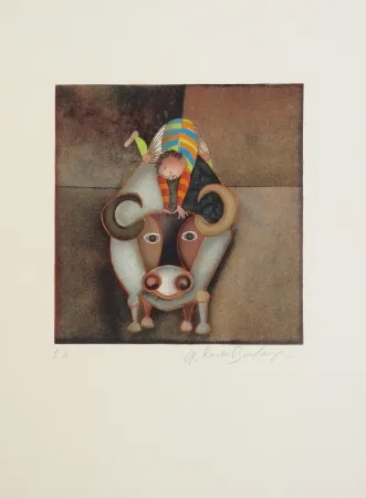 Radierung Boulanger - Garçon et Boeuf