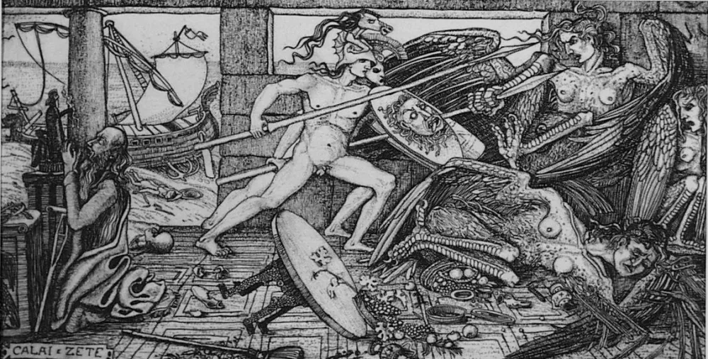 Radierung Bozzetti - Calai e Zete. 4 versione