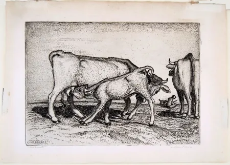 Stich Bozzetti - LA VACCA E IL BOCCINO (The cow and the calf), fourth version. 