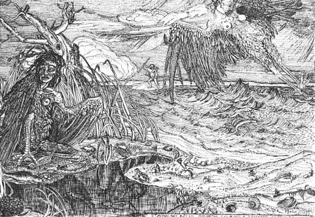 Radierung Bozzetti - Le Arpie del lago Stinfalio