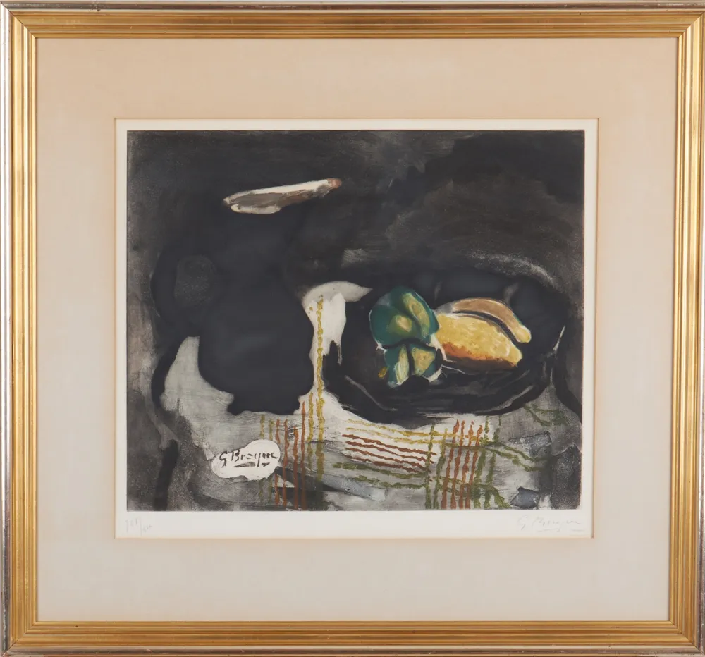 Radierung Und Aquatinta Braque - Pichet noir et citrons 