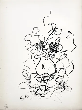 Lithographie Braque - VASE ET FLEURS - Bouquet de fleurs (1952)