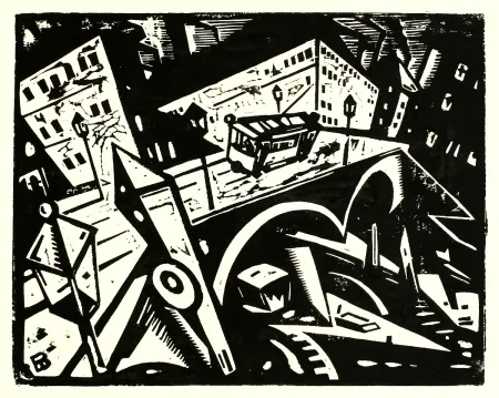 Holzschnitt Brass - Lessingbrücke Berlin