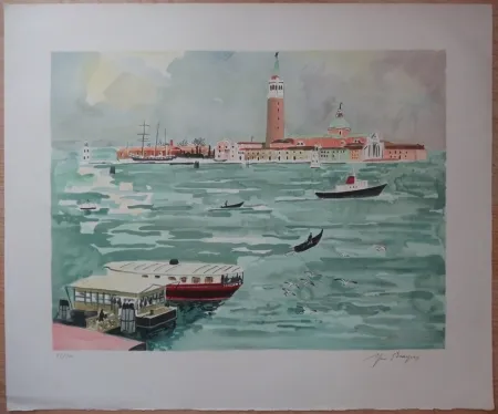 Lithographie Brayer - Venise vue de la mer
