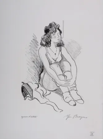 Lithographie Brayer - Zizi Jeanmaire assise #IX, 1949 - Hand-signed