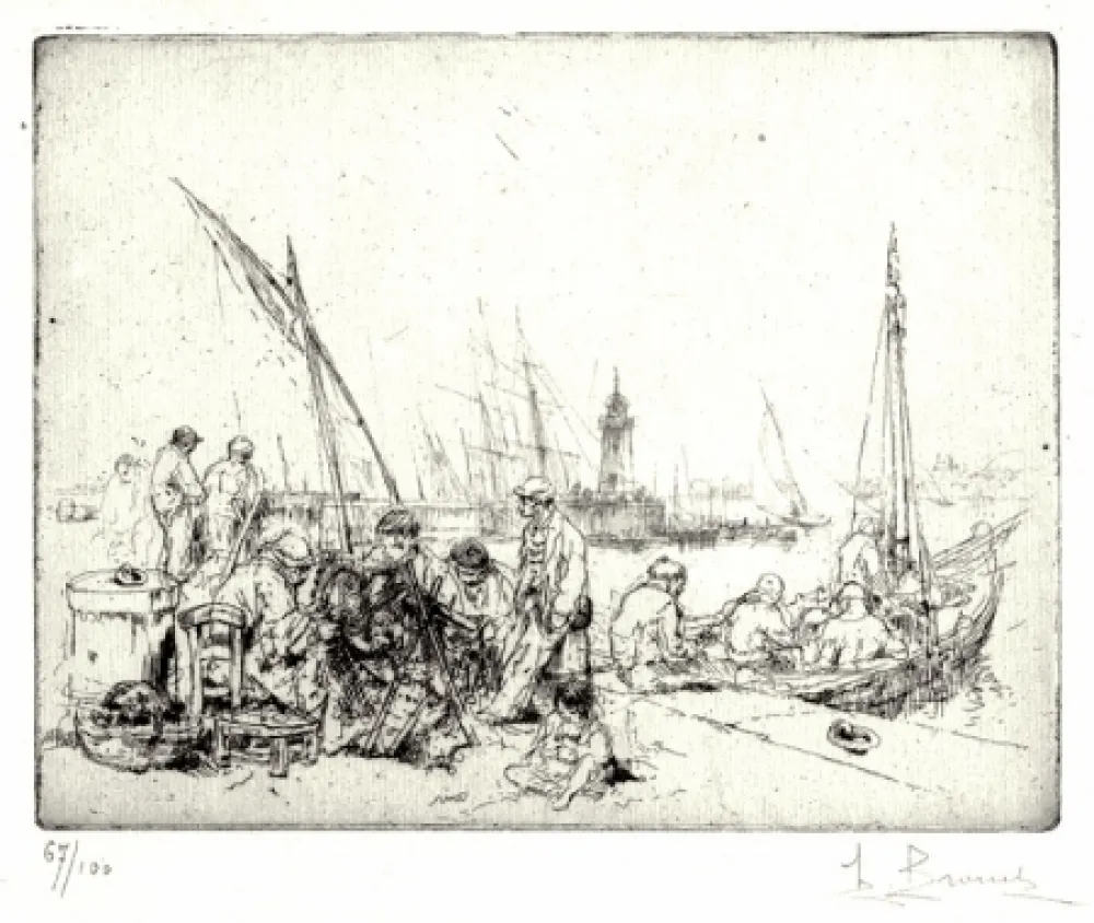 Radierung Brouet - Les Raccommodeurs de Filets