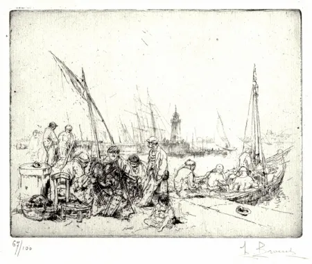 Radierung Brouet - Les Raccommodeurs de Filets