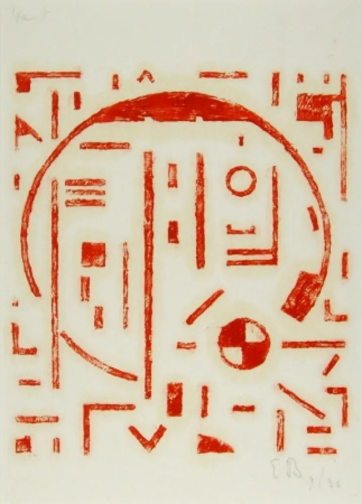 Holzschnitt Buchholz - Großer Kreis mit kleinem Kreis rot (Big cercle with small cercle red)