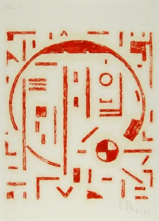 Holzschnitt Buchholz - Großer Kreis mit kleinem Kreis rot (Big cercle with small cercle red)