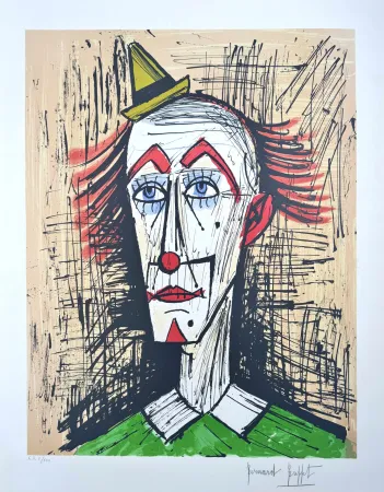 Lithographie Buffet - Clown au Petit Chapeau 