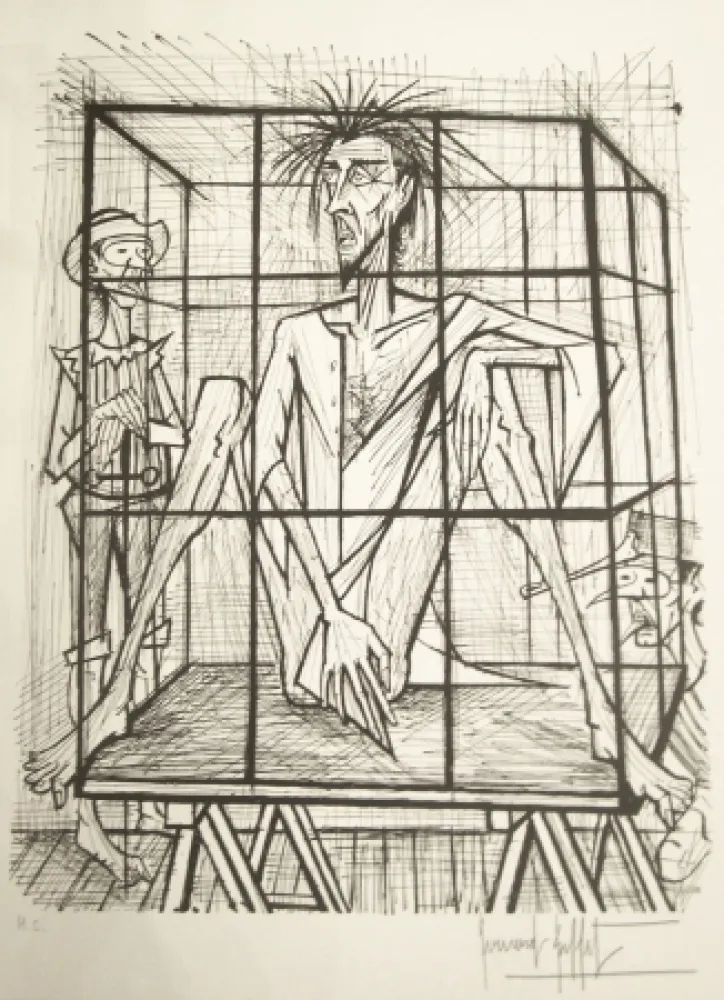 Lithographie Buffet - Don Quichotte en cage