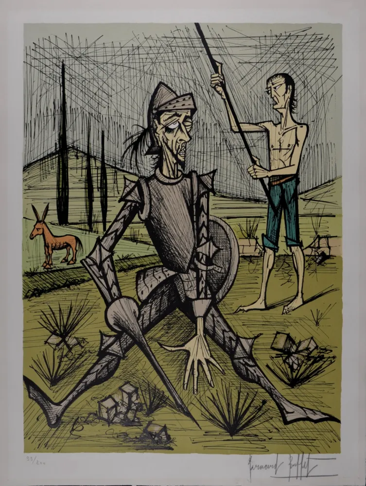 Lithographie Buffet - Don Quichotte et la rencontre avec les muletiers