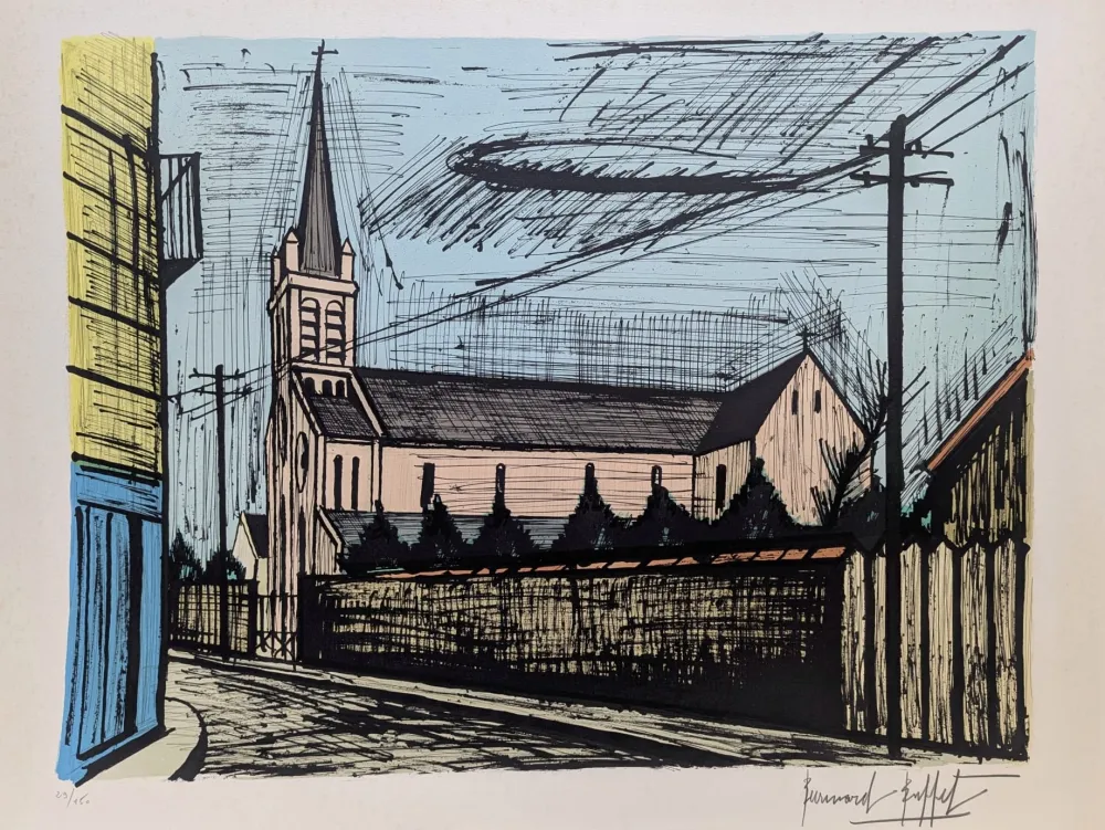 Lithographie Buffet - Église d'Alfortville 
