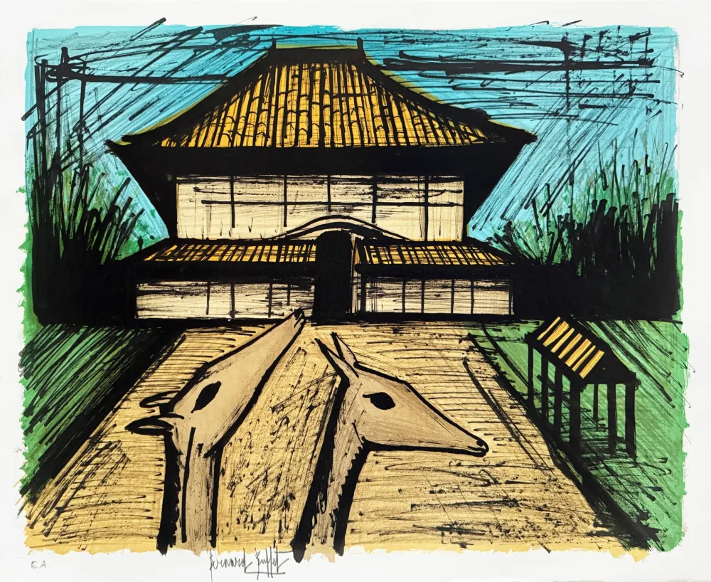 Lithographie Buffet - Le cerf à Nara – Sorlier