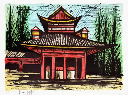 Lithographie Buffet - Le petit temple