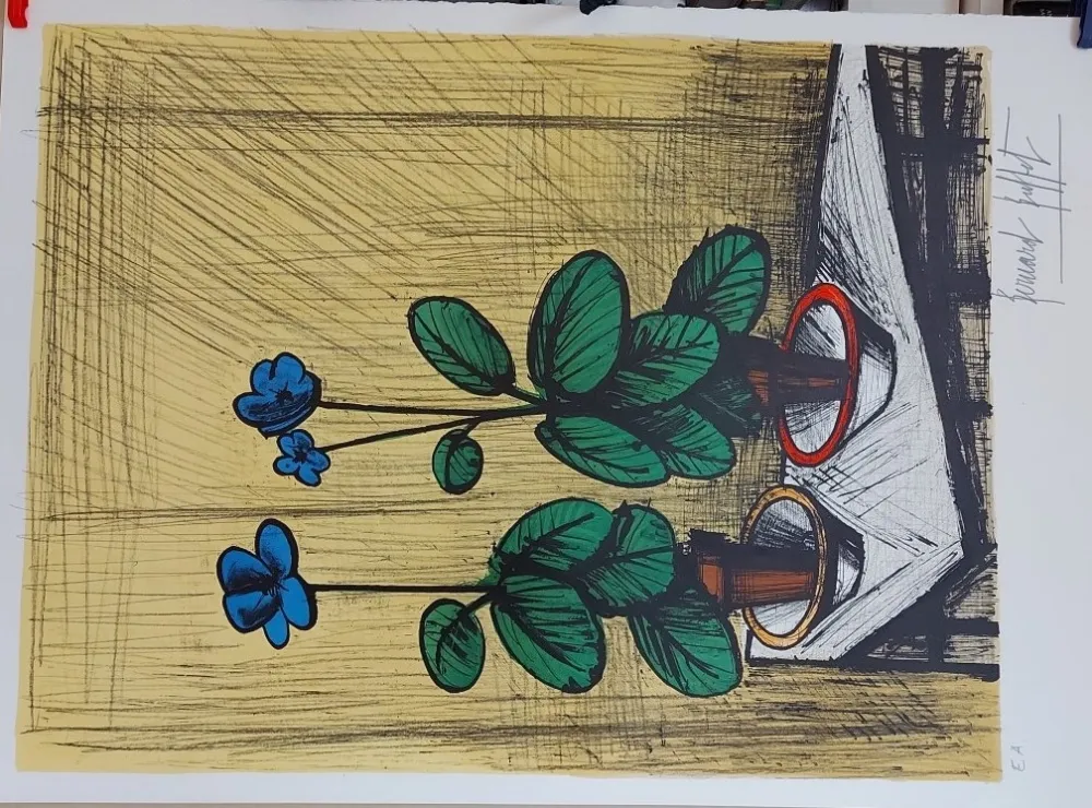 Lithographie Buffet - Primevères bleues (1980)