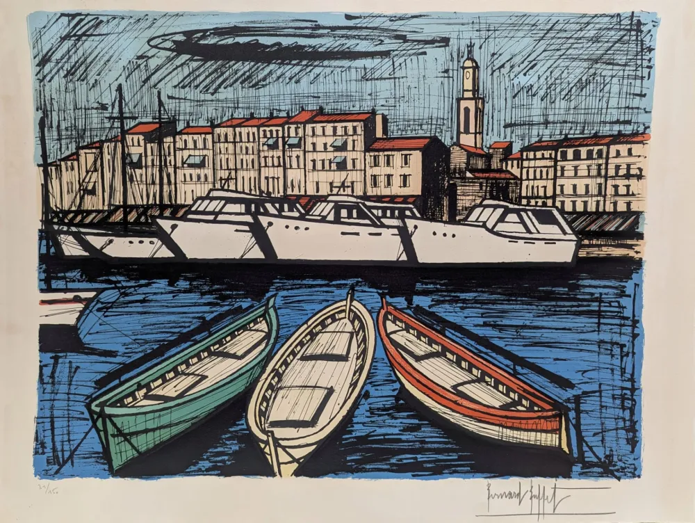 Lithographie Buffet - Saint-Tropez, les yachts 