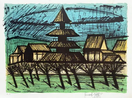 Lithographie Buffet - Temple Tō-ji, Kyoto