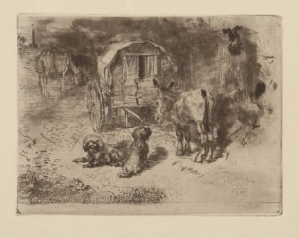 Radierung Und Aquatinta Buhot - Gardiens du logis / Les amis du saltimbanque