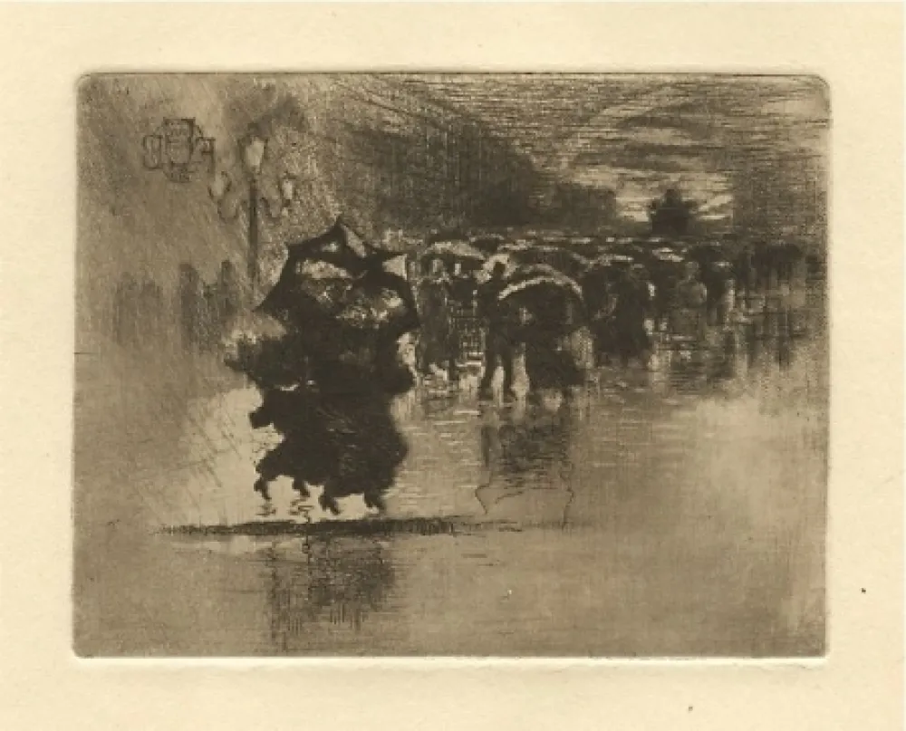 Radierung Und Aquatinta Buhot - Le petit enterrement / Sous l'averse