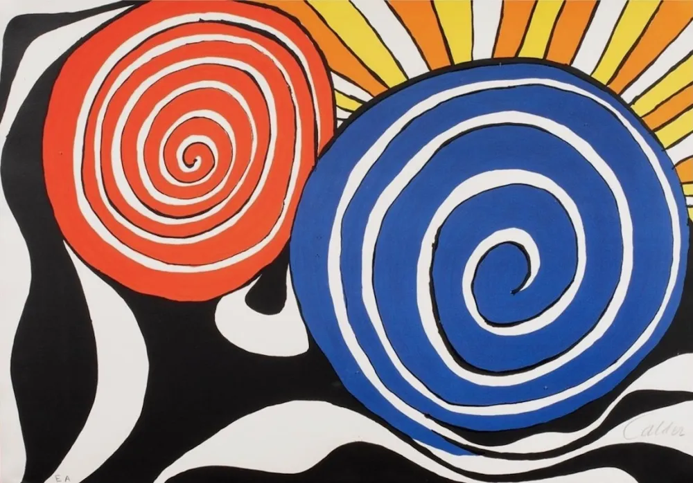 Lithographie Calder - Red and Blue Swirl with Sun