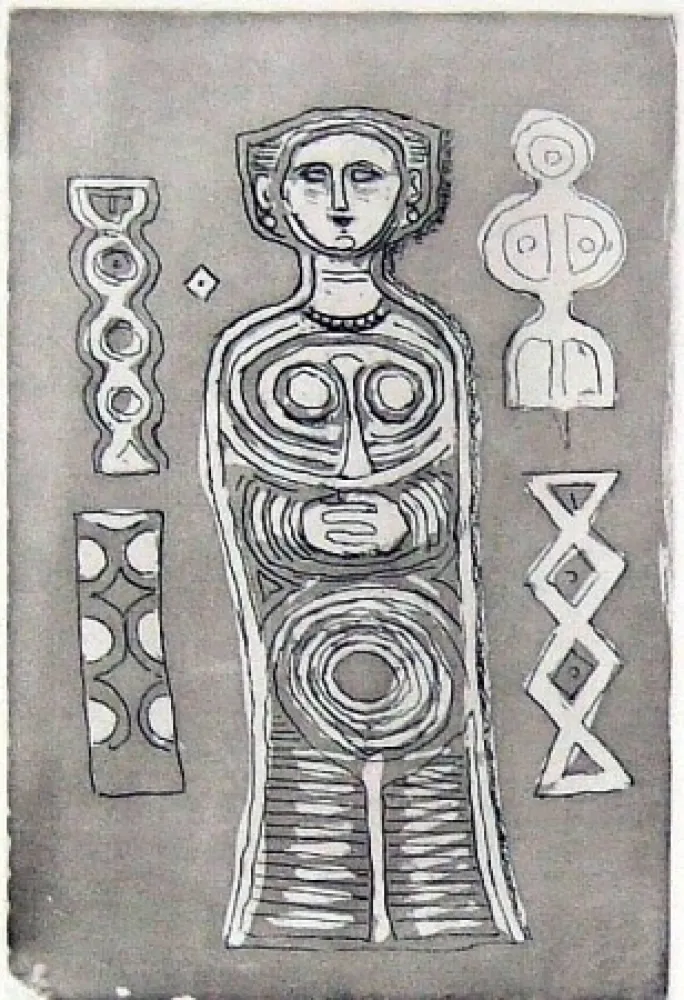 Radierung Und Aquatinta Campigli - Idolo su fondo scuro