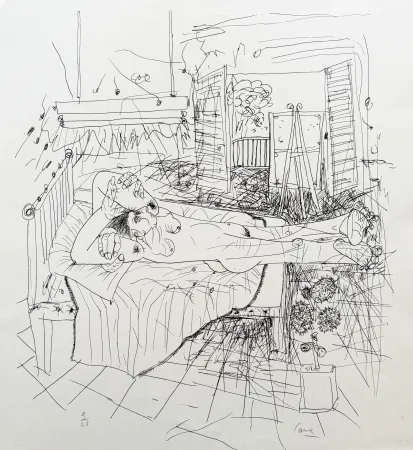 Lithographie Cane - Nu à l'atelier III