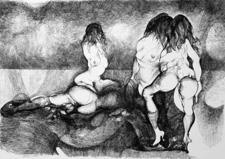 Radierung Carrera - Giochi sulla spiaggia