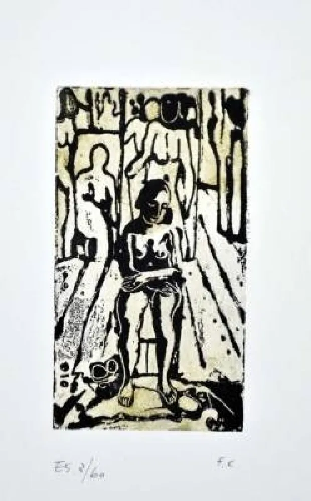 Linolschnitt Casorati - Donna nella stanza