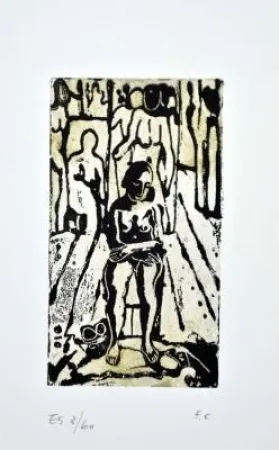 Linolschnitt Casorati - Donna nella stanza