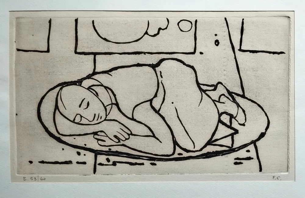 Linolschnitt Casorati - Figura accovacciata