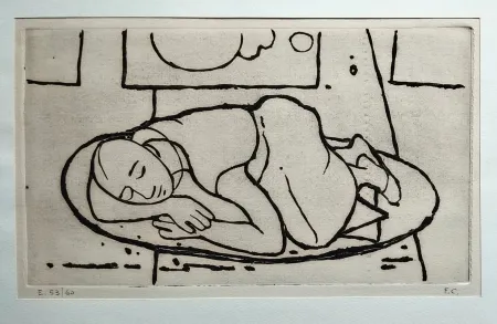Linolschnitt Casorati - Figura accovacciata