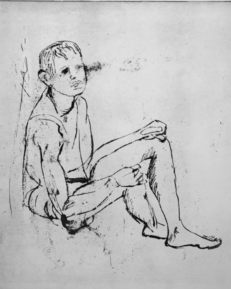 Radierung Cassinari - Ragazzo seduto