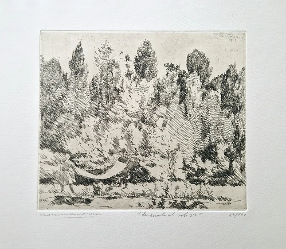 Radierung Castellani - Lenzuola al sole