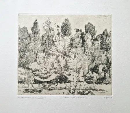 Radierung Castellani - Lenzuola al sole