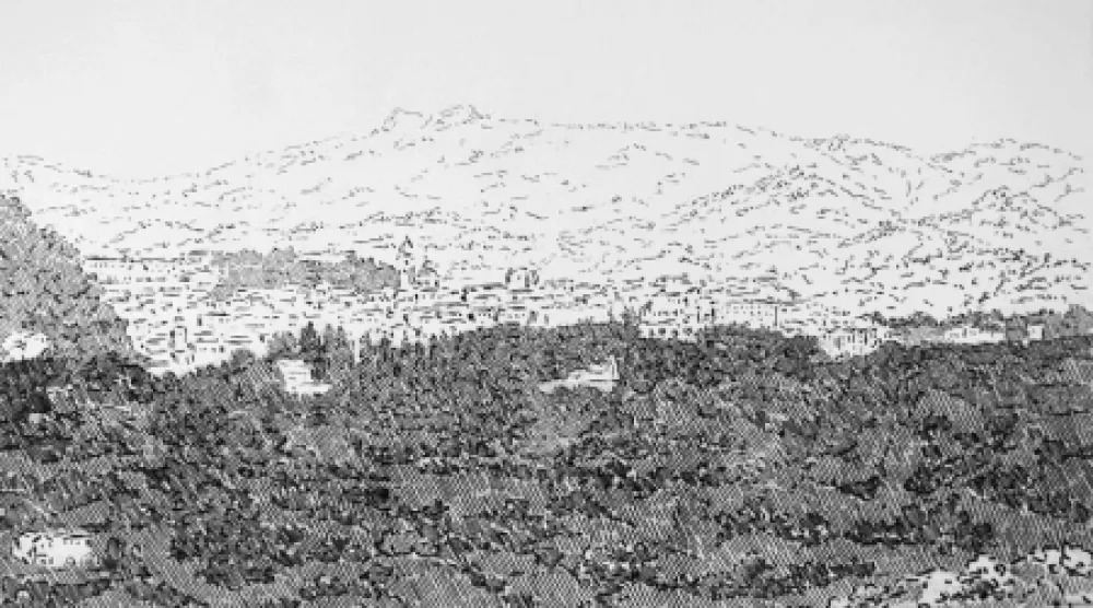 Radierung Castellani - Urbino visto dalle Cesane