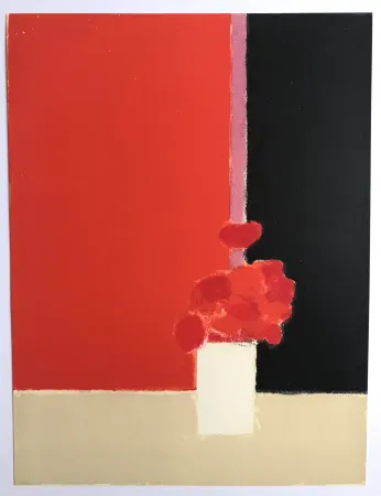 Lithographie Cathelin - Tokonoma sur fond rouge et noir