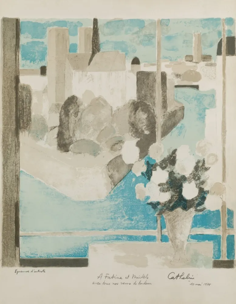 Lithographie Cathelin - Vase à la fenêtre