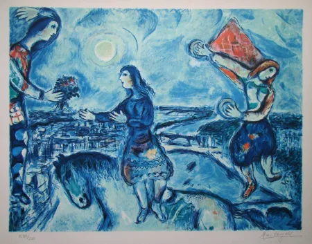 Lithographie Chagall (After) - Lovers over Paris