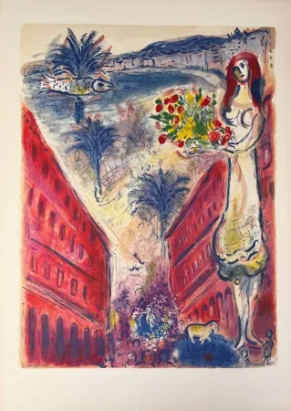 Lithographie Chagall - Avenue de la victoire à Nice