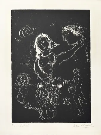 Lithographie Chagall - Blanc sur noir