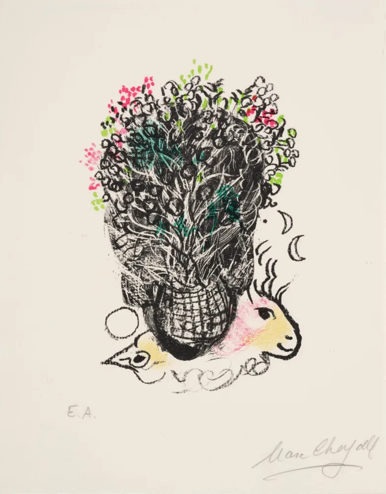 Lithographie Chagall - Bouquet pour Fernand