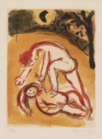 Lithographie Chagall - Caïn et Abel (from Dessins pour la Bible)