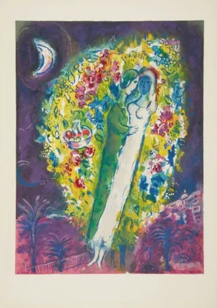 Lithographie Chagall - Couple dans les Mimosas (Couple in Mimosa)