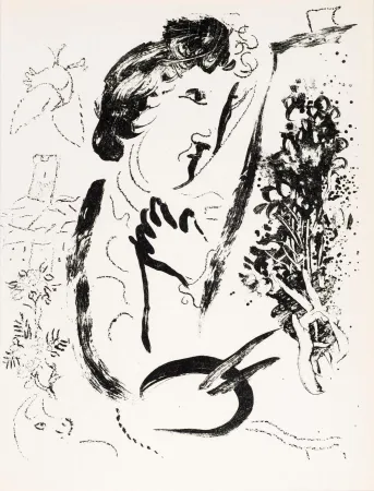 Lithographie Chagall - Devant le tableau  